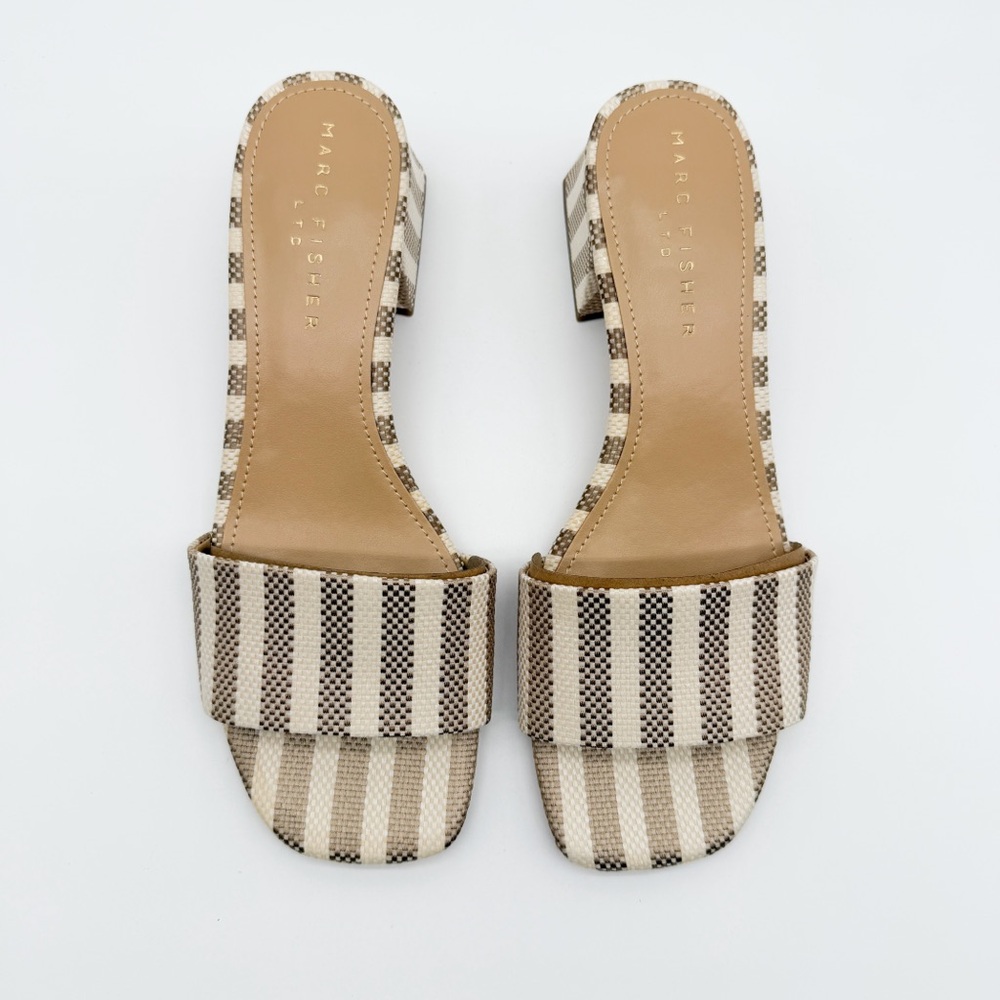 Marc Fisher LTD Olysa Block Heel Slide Sandals Striped Natural Tan 9.5 NEW - Picture 4 of 14